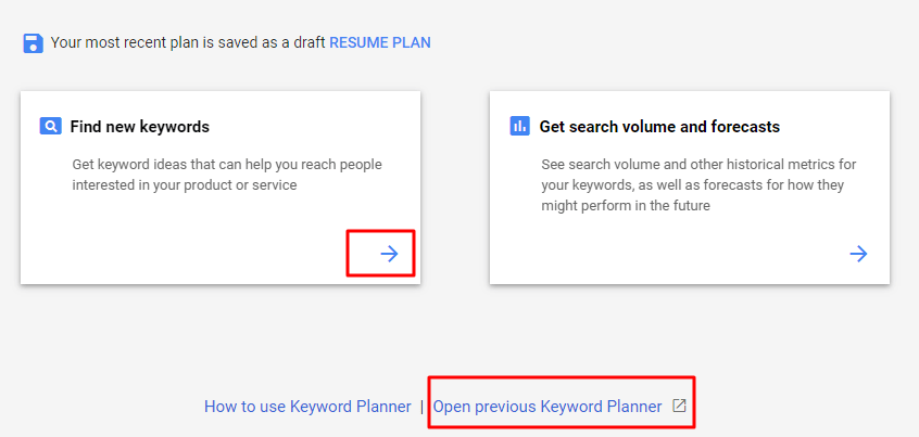 Google Keyword Planner research